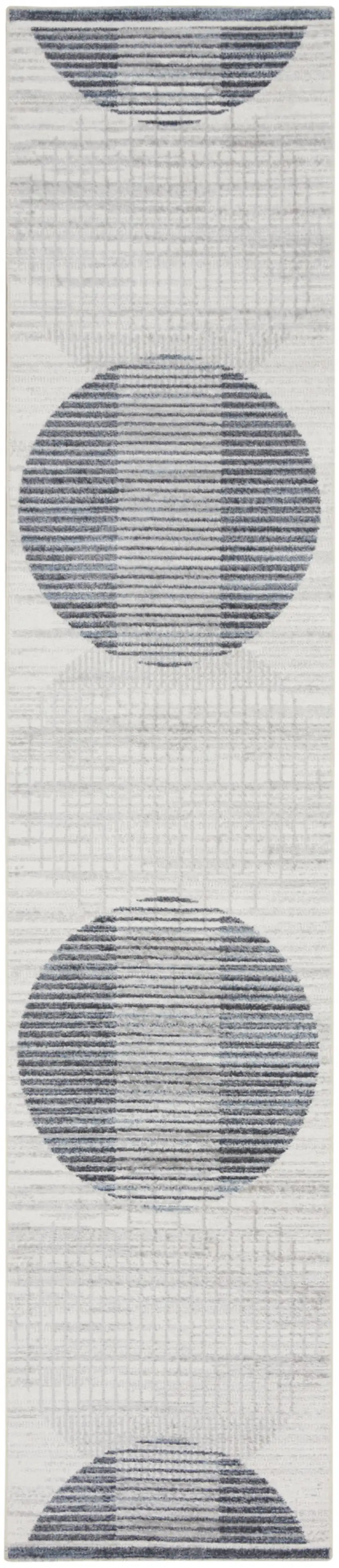 12' Blue And Ivory Geometric Washable Runner Rug Photo 4