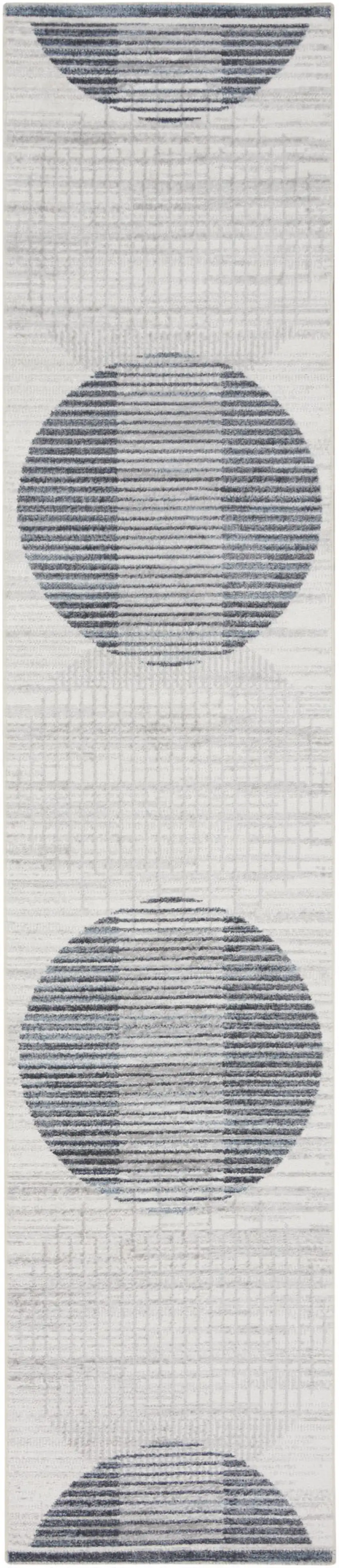 Blue and Ivory Geometric Power Loom Washable Runner Rug Photo 2