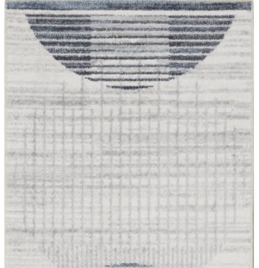 12' Blue And Ivory Geometric Washable Runner Rug Photo 3