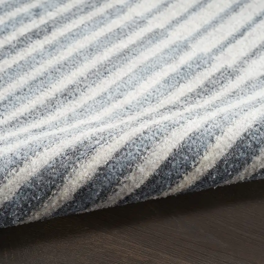 Blue and Ivory Geometric Power Loom Washable Runner Rug Photo 9
