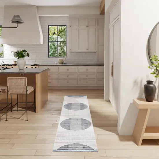 12' Blue And Ivory Geometric Washable Runner Rug Photo 6