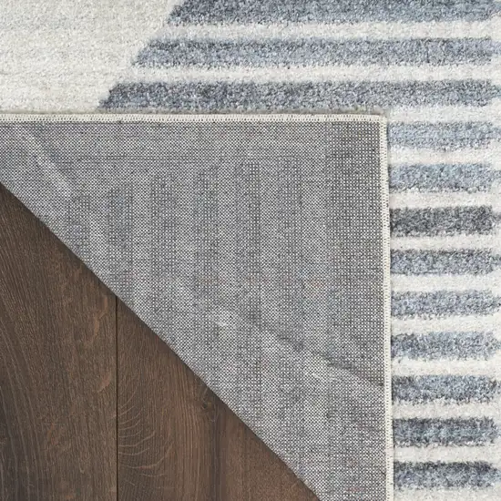 12' Blue And Ivory Geometric Washable Runner Rug Photo 8