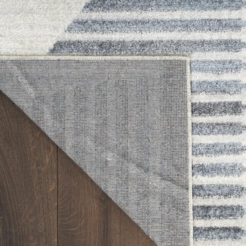 12' Blue And Ivory Geometric Washable Runner Rug Photo 8
