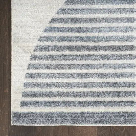 12' Blue And Ivory Geometric Washable Runner Rug Photo 9