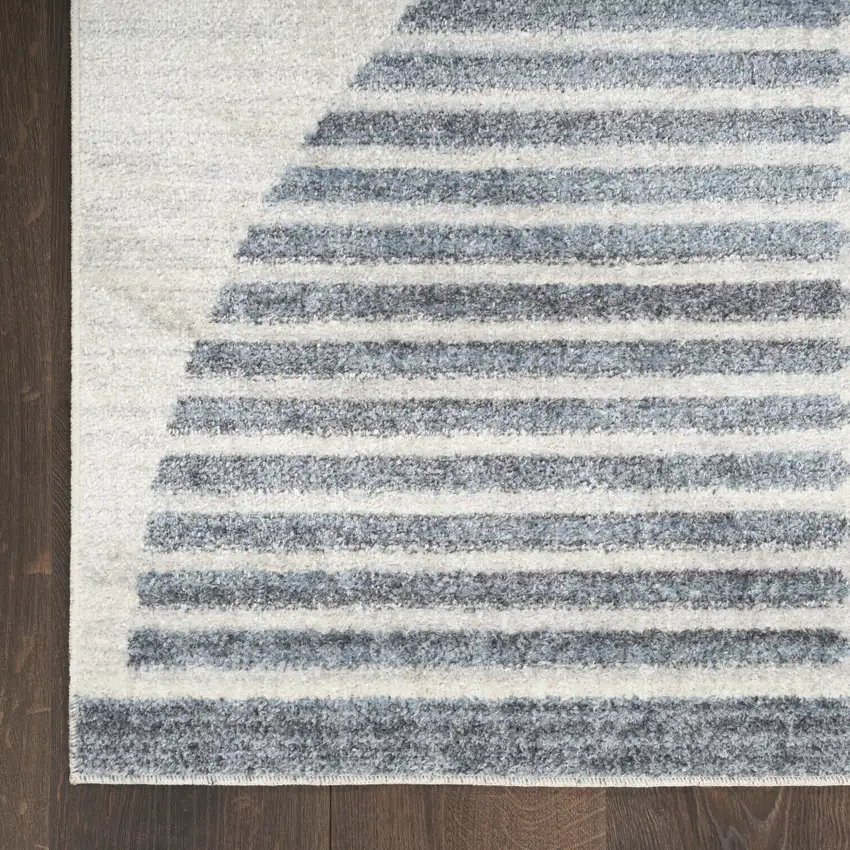 12' Blue And Ivory Geometric Washable Runner Rug Photo 9
