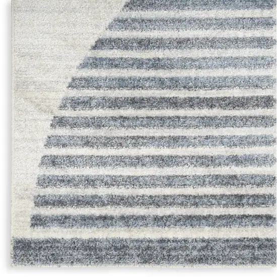 12' Blue And Ivory Geometric Washable Runner Rug Photo 7