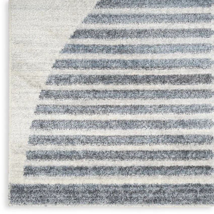 12' Blue And Ivory Geometric Washable Runner Rug Photo 7