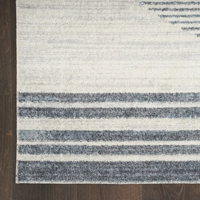8' Blue And Ivory Geometric Washable Runner Rug Photo 8