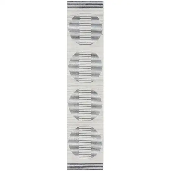 8' Blue And Ivory Geometric Washable Runner Rug Photo 2