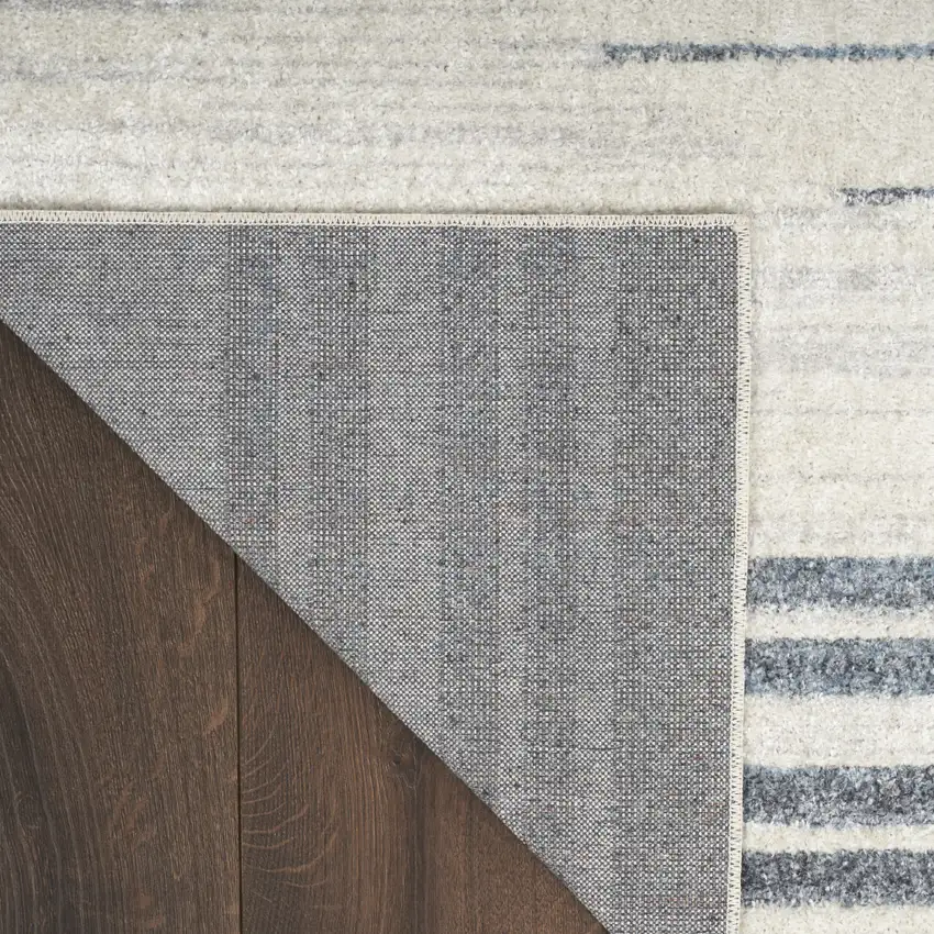 8' Blue And Ivory Geometric Washable Runner Rug Photo 9