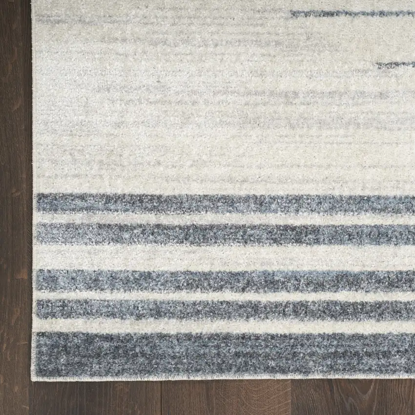 Blue and Ivory Geometric Power Loom Washable Runner Rug Photo 6