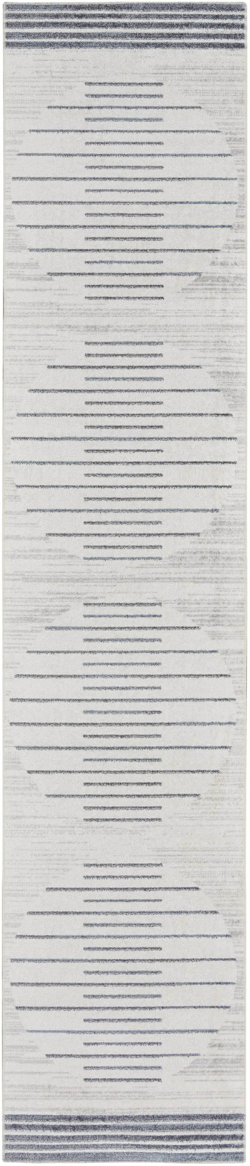 Blue and Ivory Geometric Power Loom Washable Runner Rug Photo 2