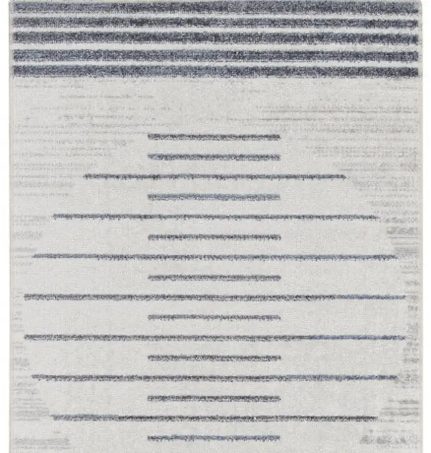 Blue and Ivory Geometric Power Loom Washable Runner Rug Photo 5