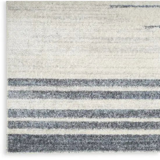 8' Blue And Ivory Geometric Washable Runner Rug Photo 8