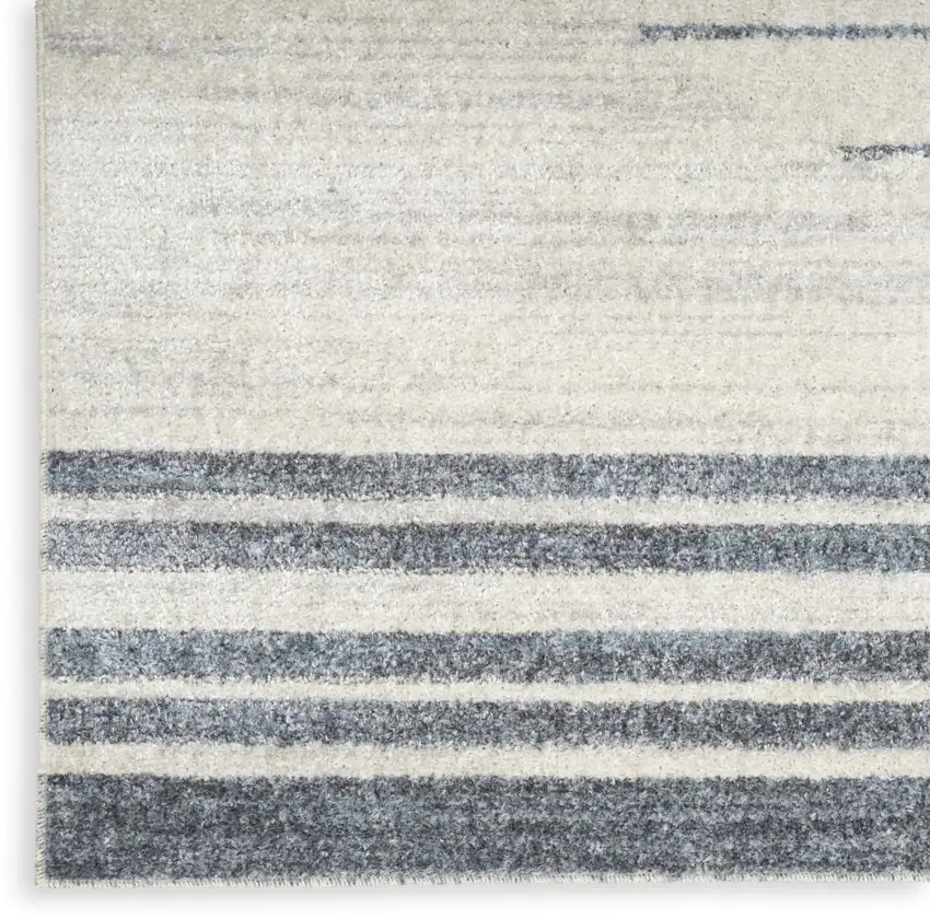 8' Blue And Ivory Geometric Washable Runner Rug Photo 8
