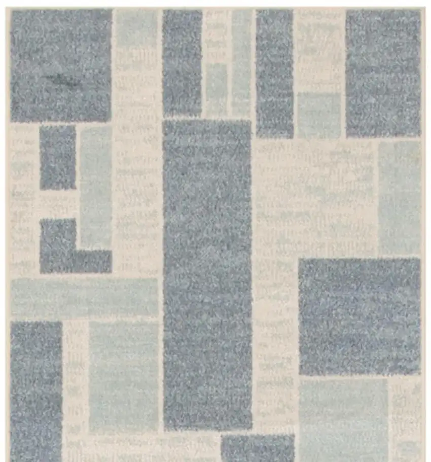 10' Blue And Ivory Geometric Washable Runner Rug Photo 4