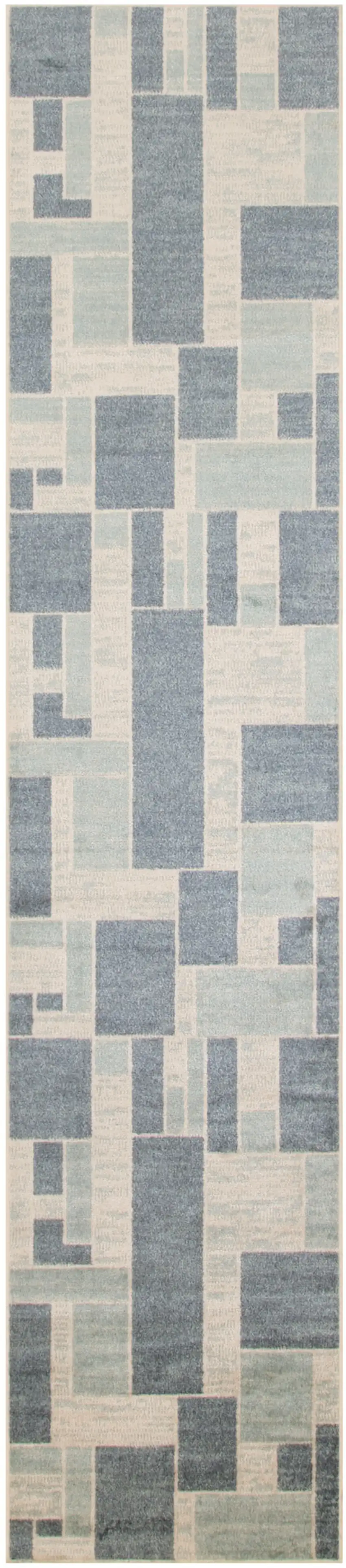 8' Blue And Ivory Geometric Washable Runner Rug Photo 1