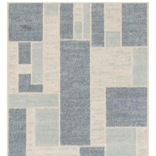 8' Blue And Ivory Geometric Washable Runner Rug Photo 4