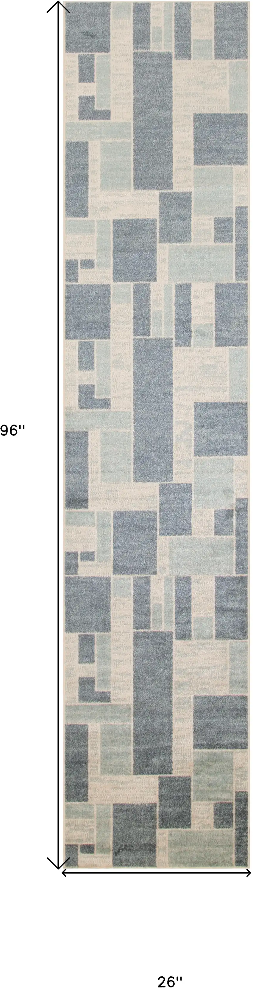 Blue and Ivory Geometric Power Loom Washable Runner Rug Photo 3