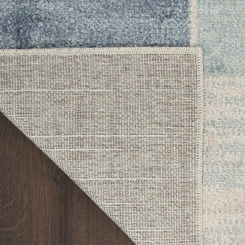 8' Blue And Ivory Geometric Washable Runner Rug Photo 9