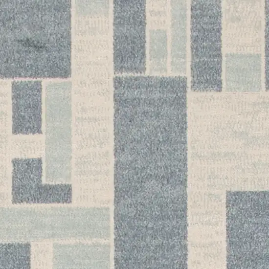 Blue and Ivory Geometric Power Loom Washable Runner Rug Photo 7