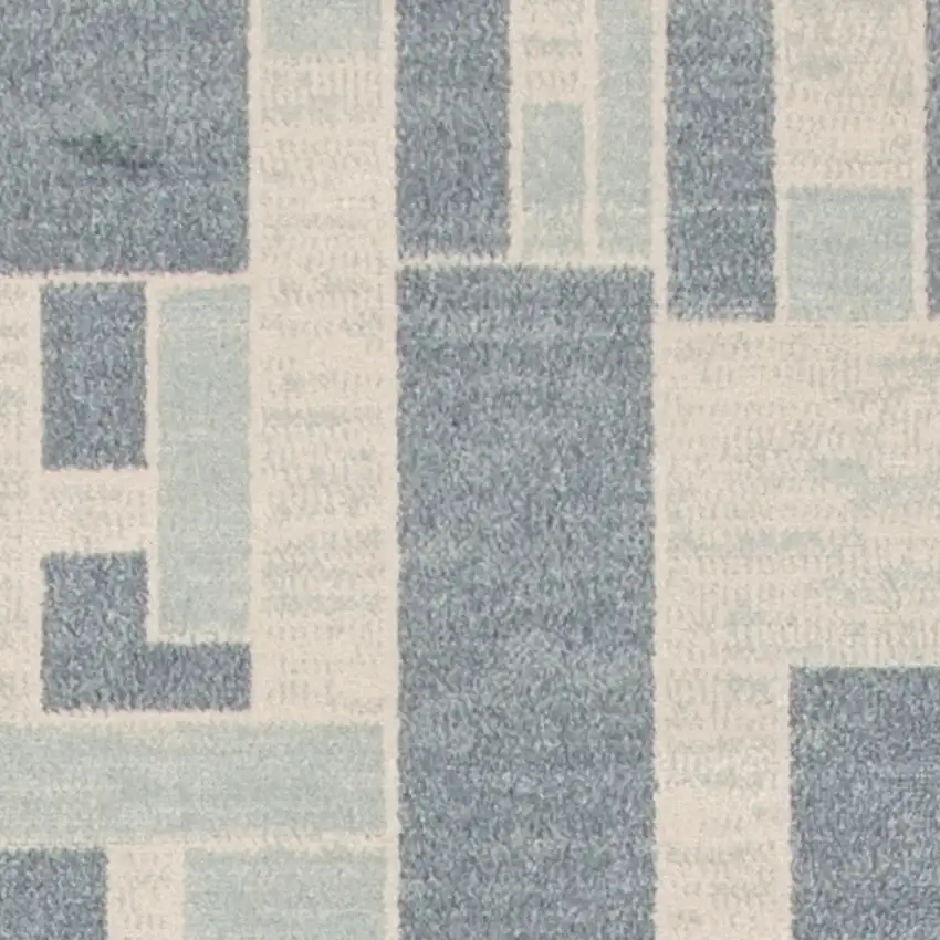 Blue and Ivory Geometric Power Loom Washable Runner Rug Photo 7