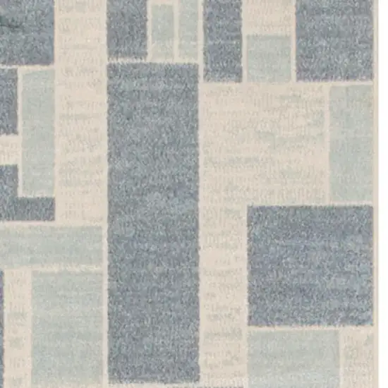 8' Blue And Ivory Geometric Washable Runner Rug Photo 2