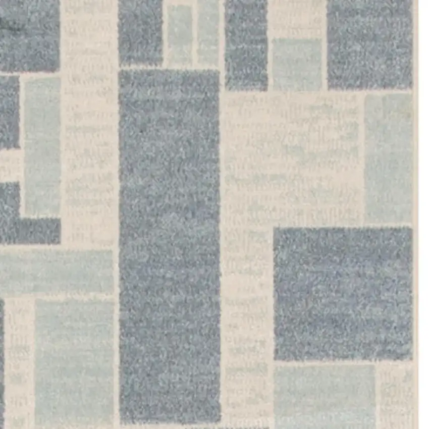 8' Blue And Ivory Geometric Washable Runner Rug Photo 2