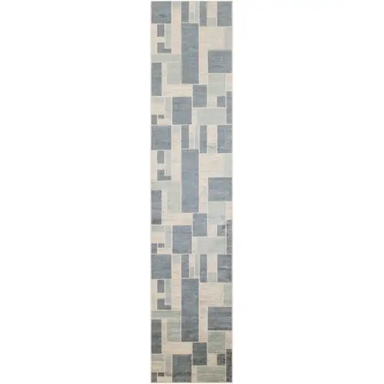 Blue and Ivory Geometric Power Loom Washable Runner Rug Photo 2