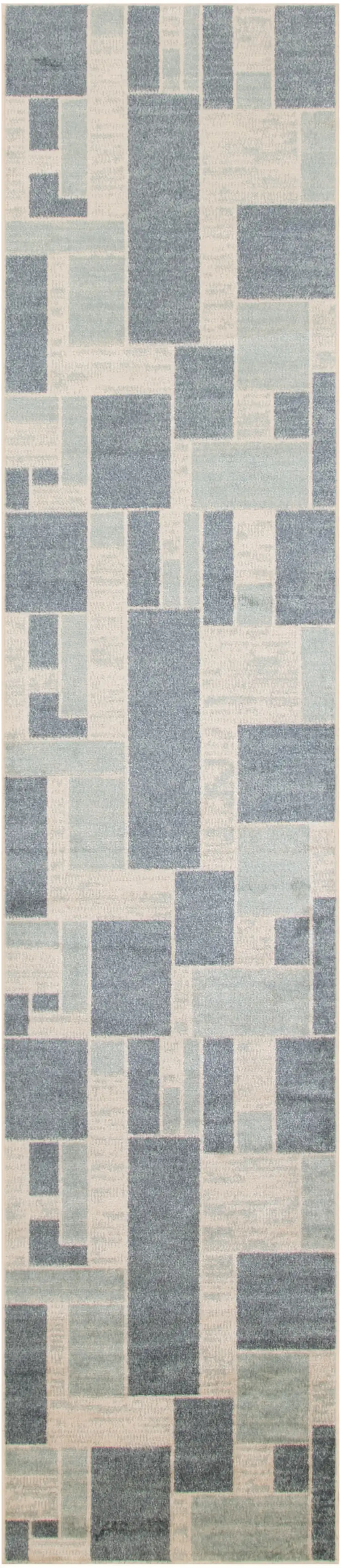 Blue and Ivory Geometric Power Loom Washable Runner Rug Photo 2
