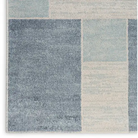 8' Blue And Ivory Geometric Washable Runner Rug Photo 8