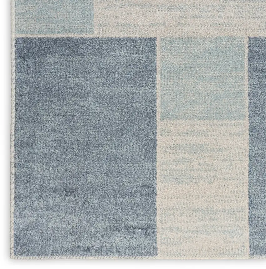 8' Blue And Ivory Geometric Washable Runner Rug Photo 8
