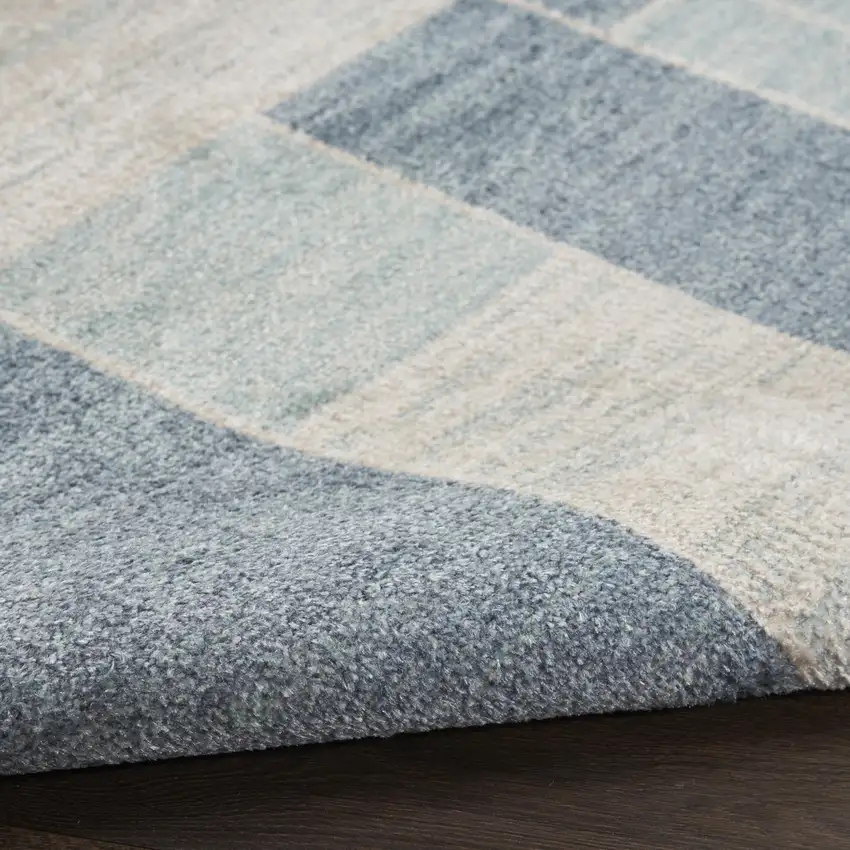8' Blue And Ivory Geometric Washable Runner Rug Photo 7