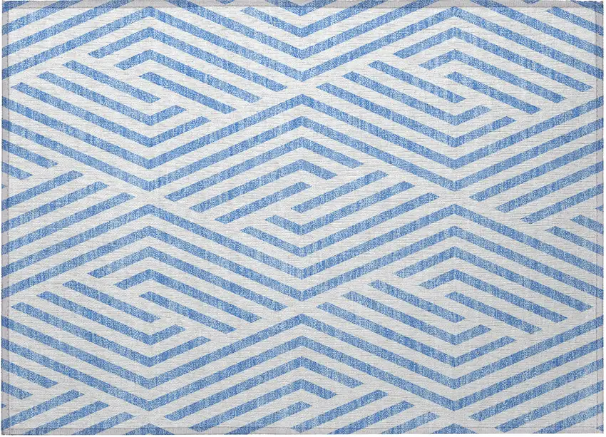 Blue and Ivory Geometric Washable Non Skid Indoor Outdoor Area Rug Photo 5
