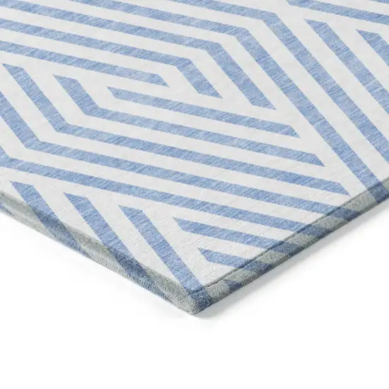 Blue and Ivory Geometric Washable Non Skid Indoor Outdoor Area Rug Photo 7