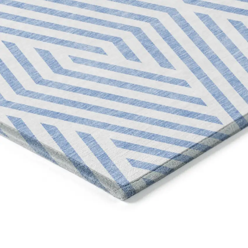 Blue and Ivory Geometric Washable Non Skid Indoor Outdoor Area Rug Photo 7
