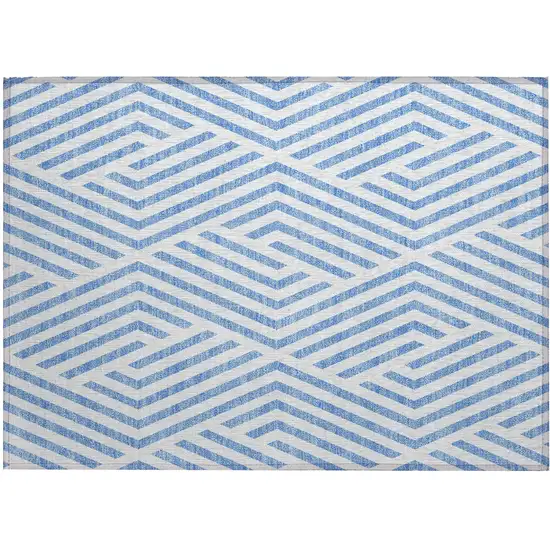Blue and Ivory Geometric Washable Non Skid Indoor Outdoor Area Rug Photo 2