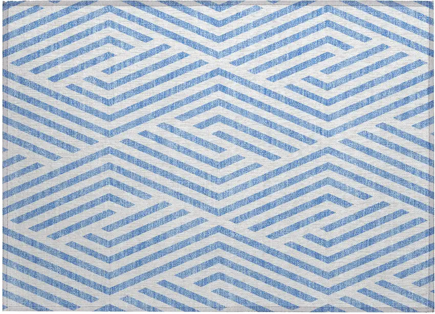 Blue and Ivory Geometric Washable Non Skid Indoor Outdoor Area Rug Photo 2