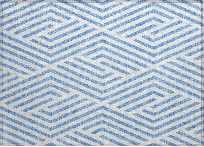 Blue and Ivory Geometric Washable Non Skid Indoor Outdoor Area Rug Photo 2