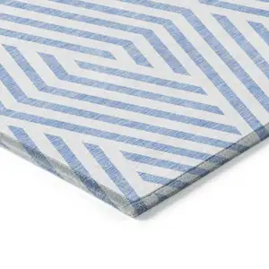 Photo of Blue and Ivory Geometric Washable Non Skid Indoor Outdoor Area Rug