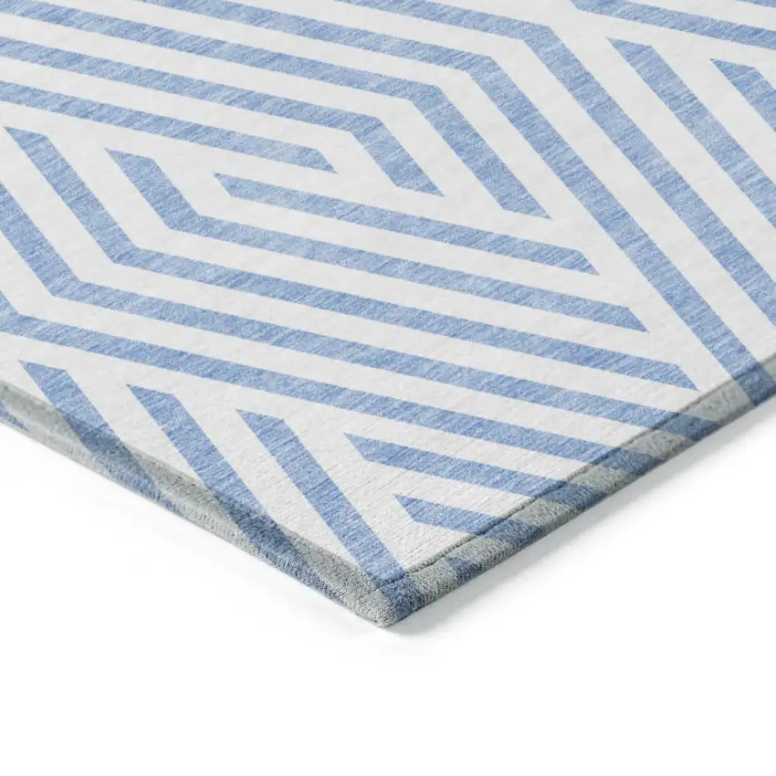 Blue and Ivory Geometric Washable Non Skid Indoor Outdoor Area Rug Photo 7
