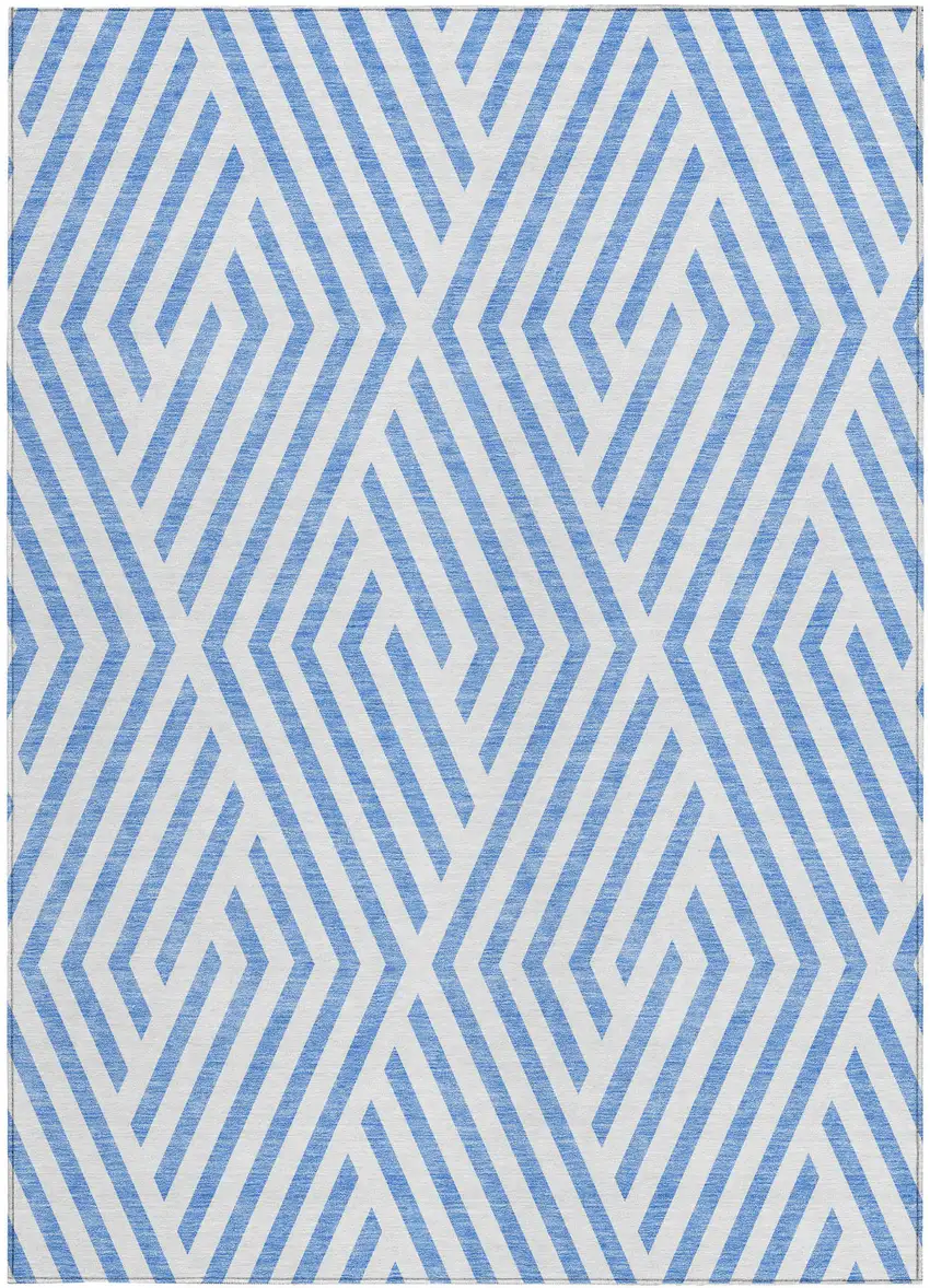 Blue and Ivory Geometric Washable Non Skid Indoor Outdoor Area Rug Photo 5