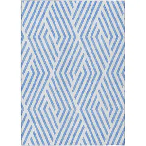 Photo of Blue and Ivory Geometric Washable Non Skid Indoor Outdoor Area Rug