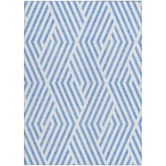 Blue and Ivory Geometric Washable Non Skid Indoor Outdoor Area Rug Photo 4
