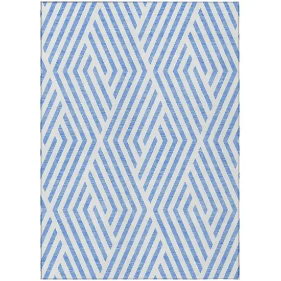 Blue and Ivory Geometric Washable Non Skid Indoor Outdoor Area Rug Photo 2