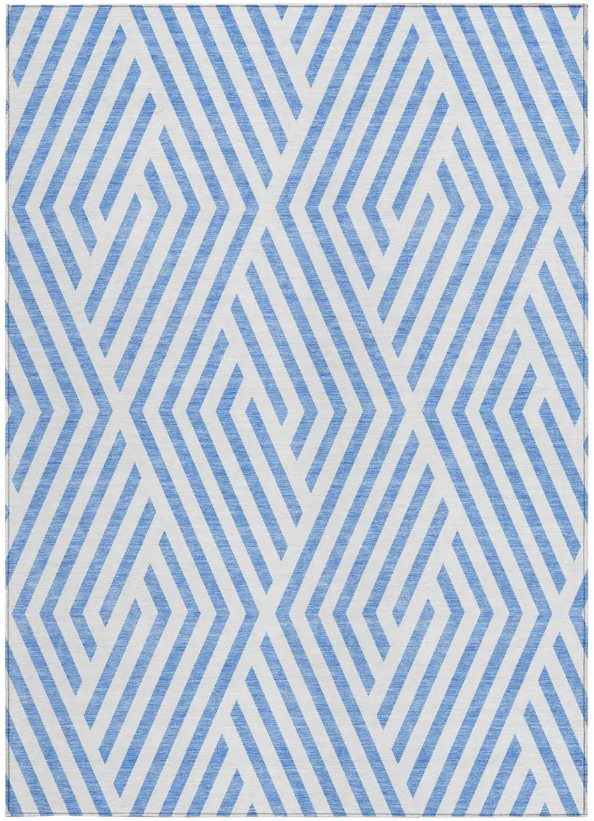 Blue and Ivory Geometric Washable Non Skid Indoor Outdoor Area Rug Photo 5