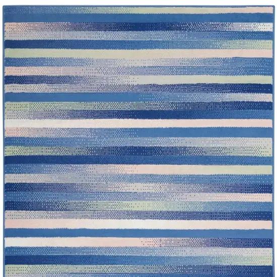 Blue And White Striped Distressed Area Rug Photo 1