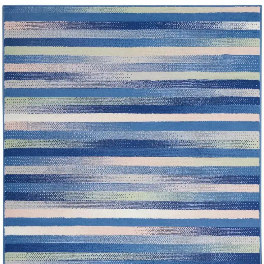 Blue And White Striped Distressed Area Rug Photo 1