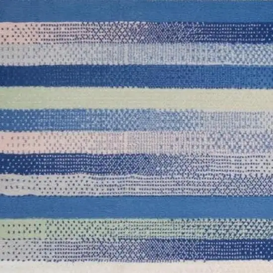 Blue And White Striped Distressed Area Rug Photo 3