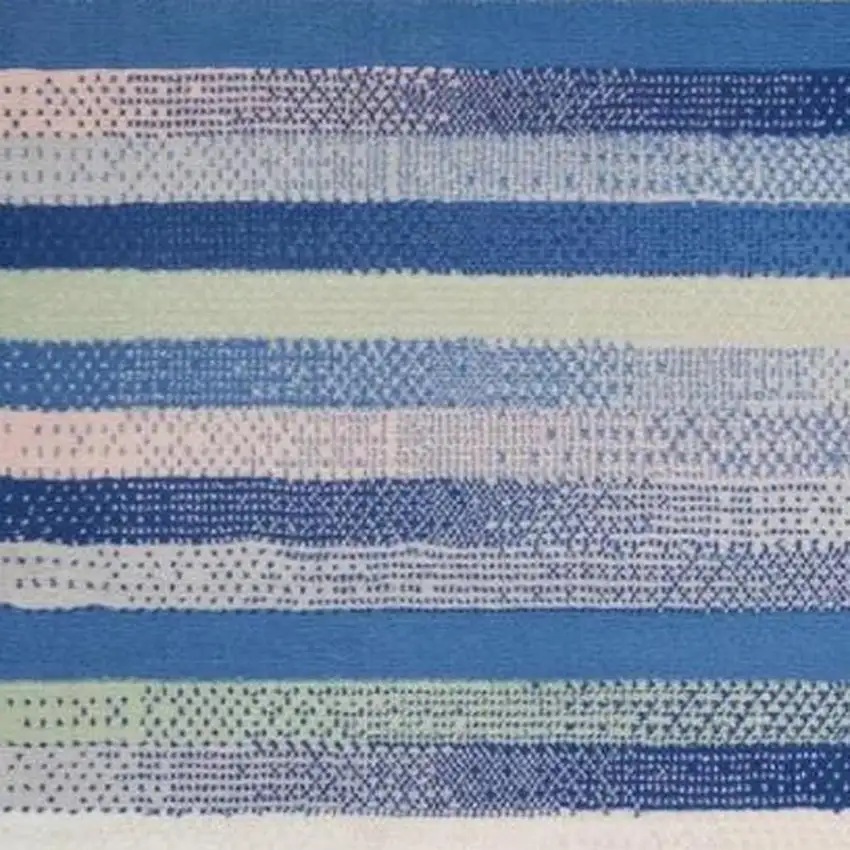 Blue And White Striped Distressed Area Rug Photo 3